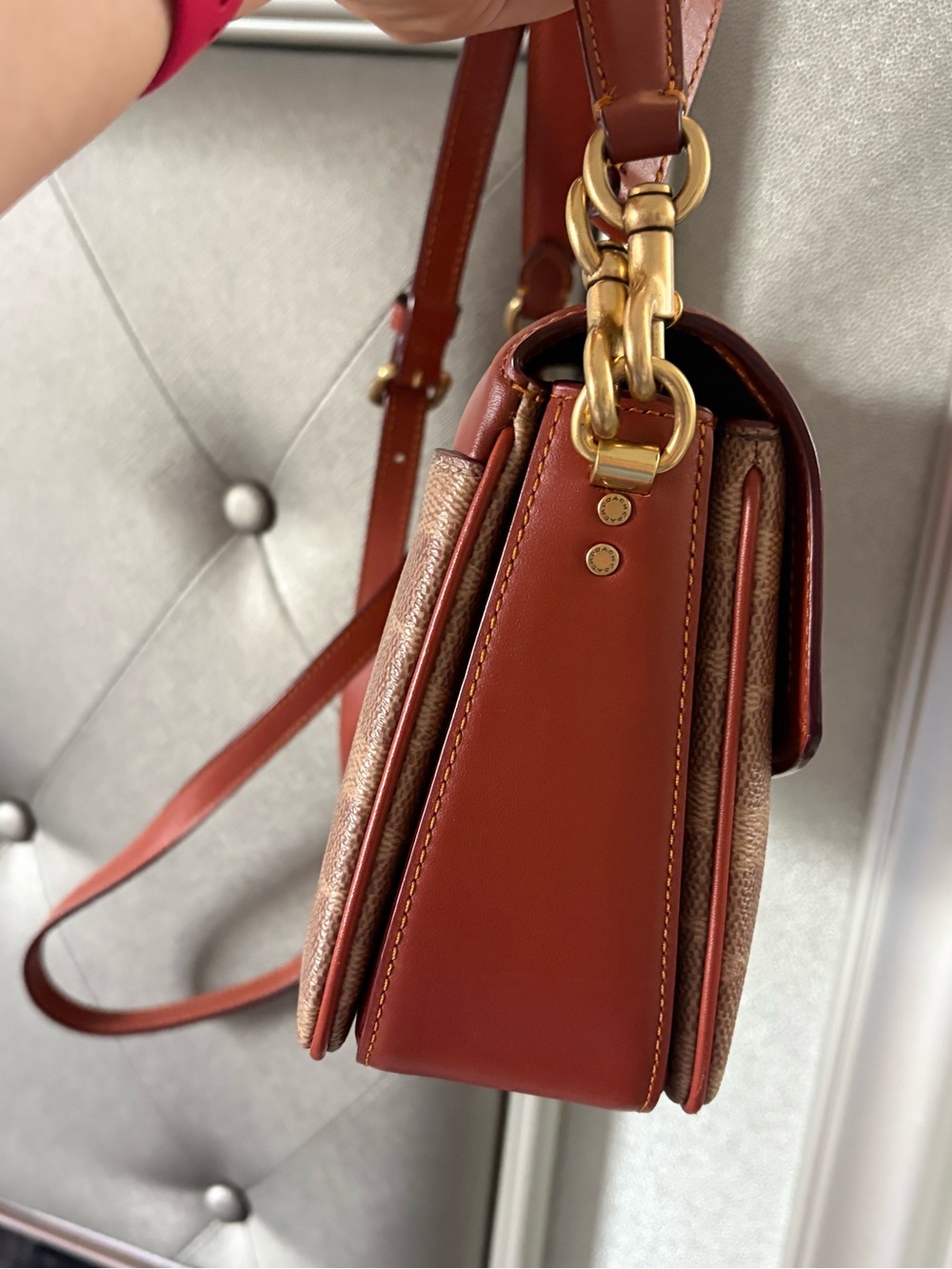 Coach Brown Leather & Signature Canvas Turnlock Satchel - Picture 7 of 8